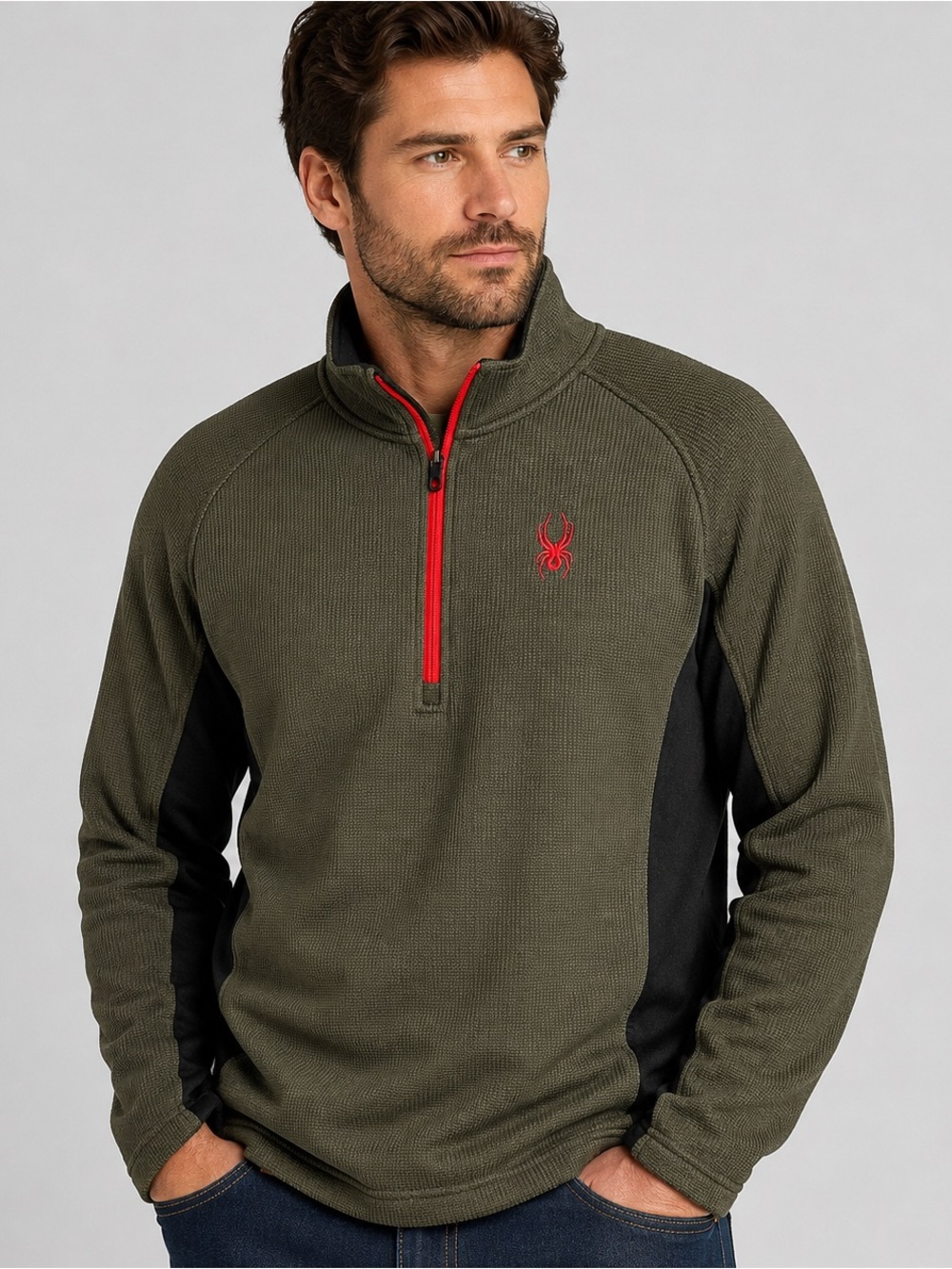 Spyder Half Zip Fleece Mens L Outbound Sweater Jacket Olive Ski Thermal Outdoor